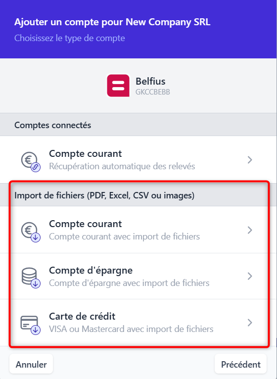 Comment ajouter une source financière avec import manuel de fichier?