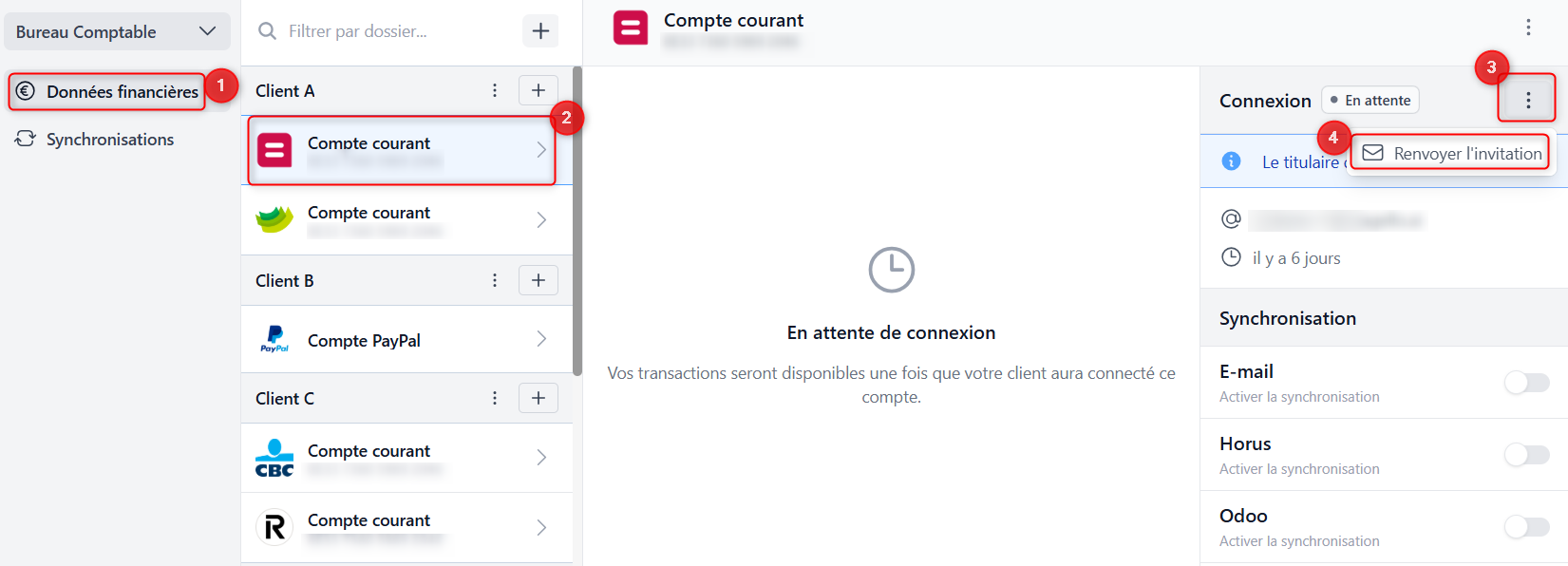 Renvoyer une invitation envoyée au client pour récupérer ses fichiers CODA