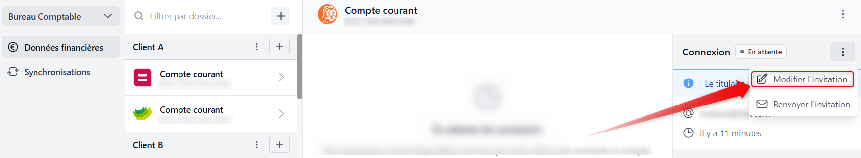 Modifier l’adresse email liée à une invitation pour obtenir les fichiers CODA d’un client