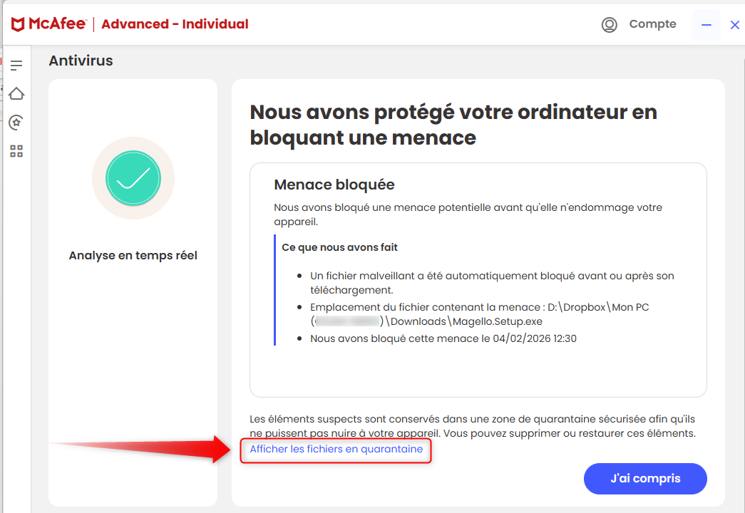 McAfee bloque l’installation du programme de synchronisation Magello. Que faire?